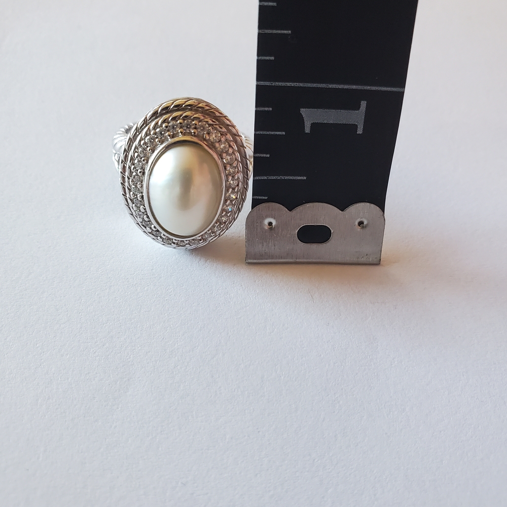 Judith Ripka Pearl & Diamonique Ring, Sz 8 - Picture 7 of 8